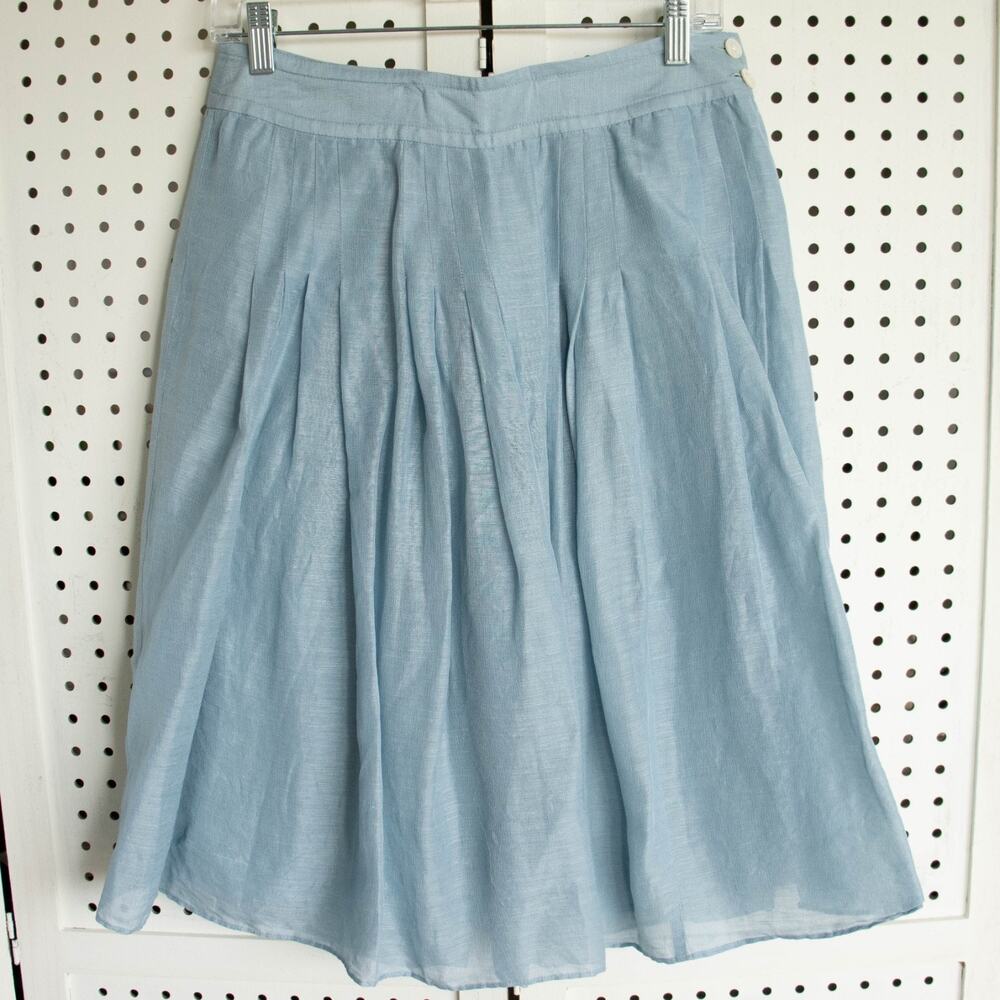 Banana Republic Womens SIZE 4 Linen Silk Blend Pleated Blue Midi Skirt